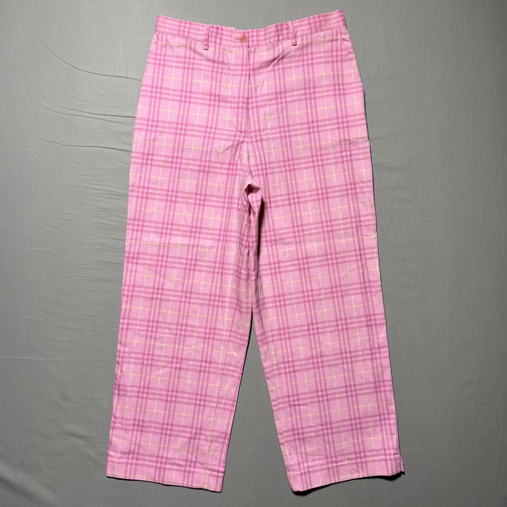Burberry Golf Pants‎ Womens 4 Pink Plaid Straight Leg Stretch Preppy Spain Luxe